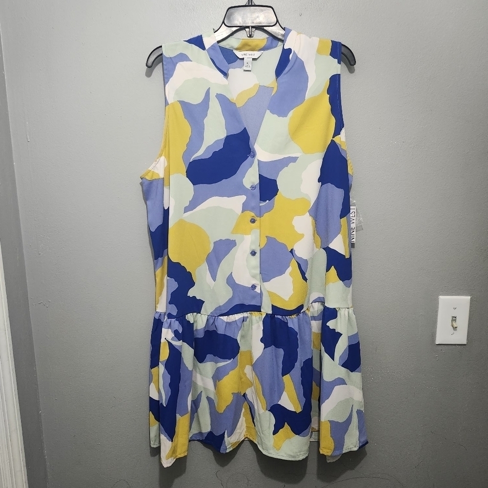 Nine West Womens Sleeveless Mini Dress Ruffle Hem Size XL New With Tags